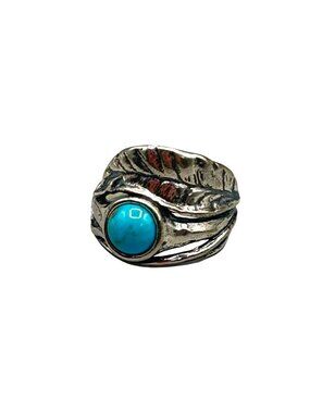 Turquoise And Leaf Ring Size 10 Israel Paz Sterling Silver 925